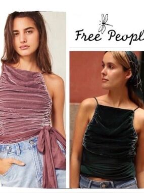 Free People nwt Velvet Ruched Camisole with tie bow belt size xs